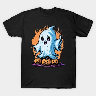 Ghostly Pumpkin Blaze - Fiery Halloween T-Shirt